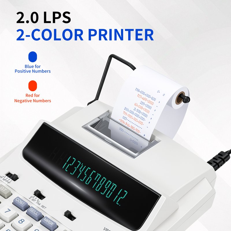 12-Digit Business Printing Calculator with Thermal Printing & Fluorescent Display