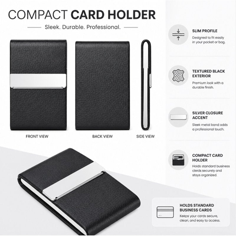 Slim PU Leather Business Card Holder Case with Magnetic Closure