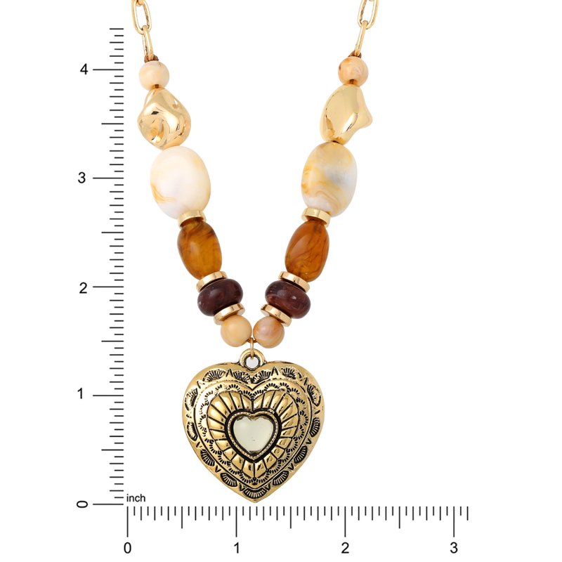 Jessica Simpson Gold-Tone Heart Necklace with Bead Details - Women's Jewelry
