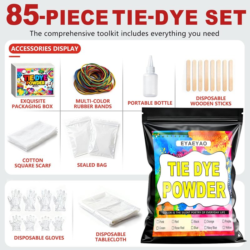 Tie Dye Kit with 9 Vibrant Colors - Permanent Fabric Dye for Clothing & Textiles - Non-Toxic & Easy to Use
