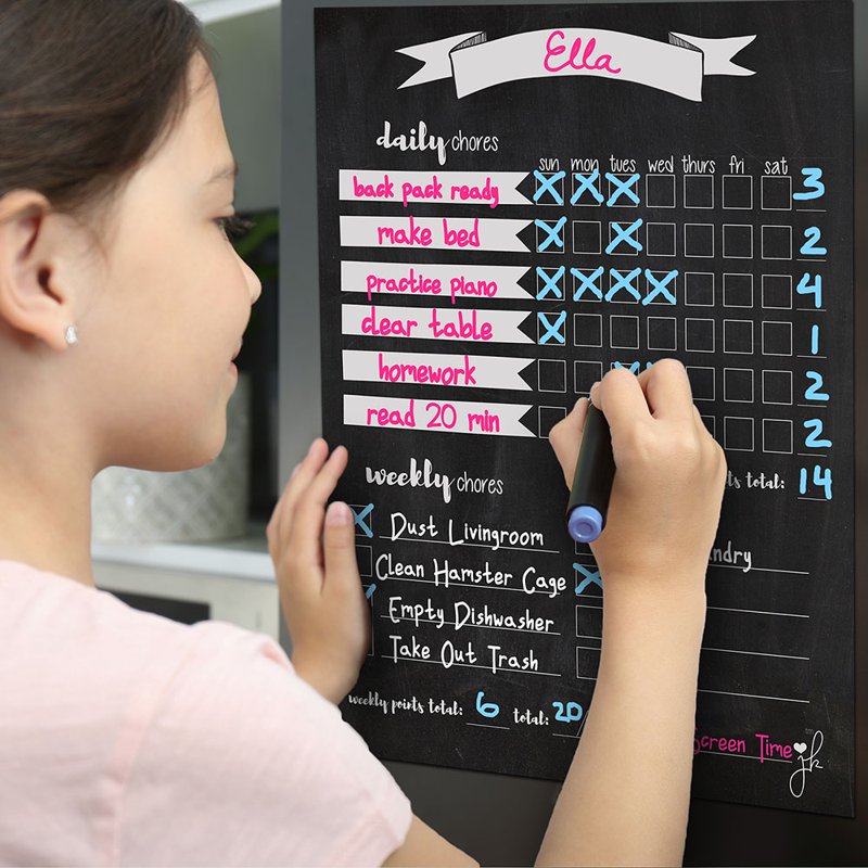 Kids Magnetic Chore Chart with Reward Tracker - Dry Erase Household Organizer 11x14