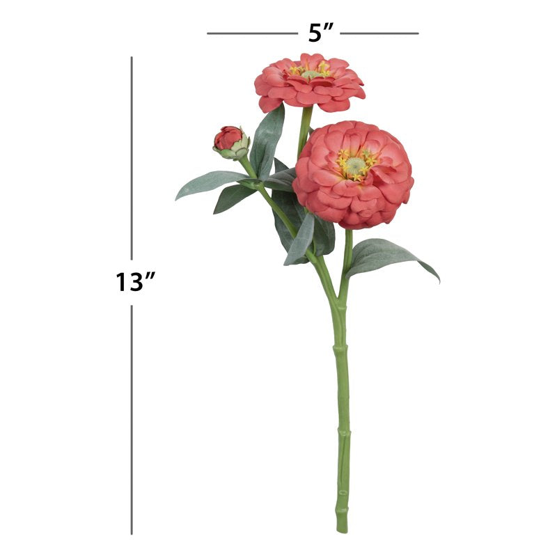 Artificial Coral Zinnia Short Stem Floral Decor for Indoor Arrangements - 3 Pack