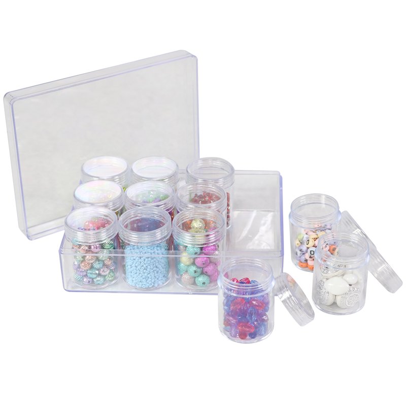 12-Unit Clear Plastic Beading Storage Box with Removable Jars