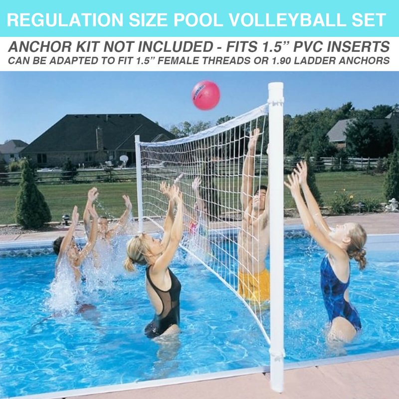 Pool Volleyball Set with Adjustable Net and Neon Pink Ball - 24 ft