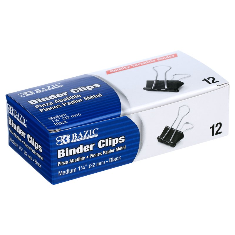 Medium Binder Clips 1 1/4 Inch Black Office Clips for Paper & Organization