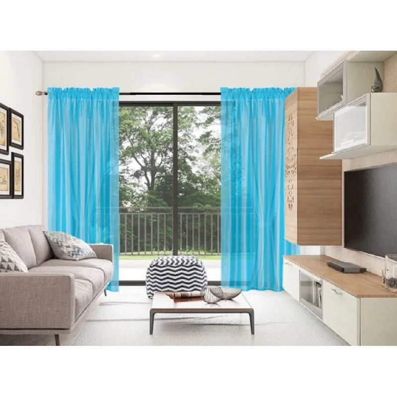 Semi-Sheer Faux Silk Window Curtains 2-Pack - Turquoise, 84" L