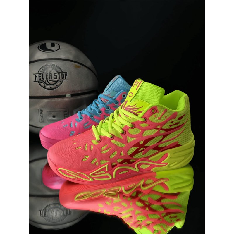 Men's Breathable Mesh Basketball Shoes with Flame Design - Non-Slip Support