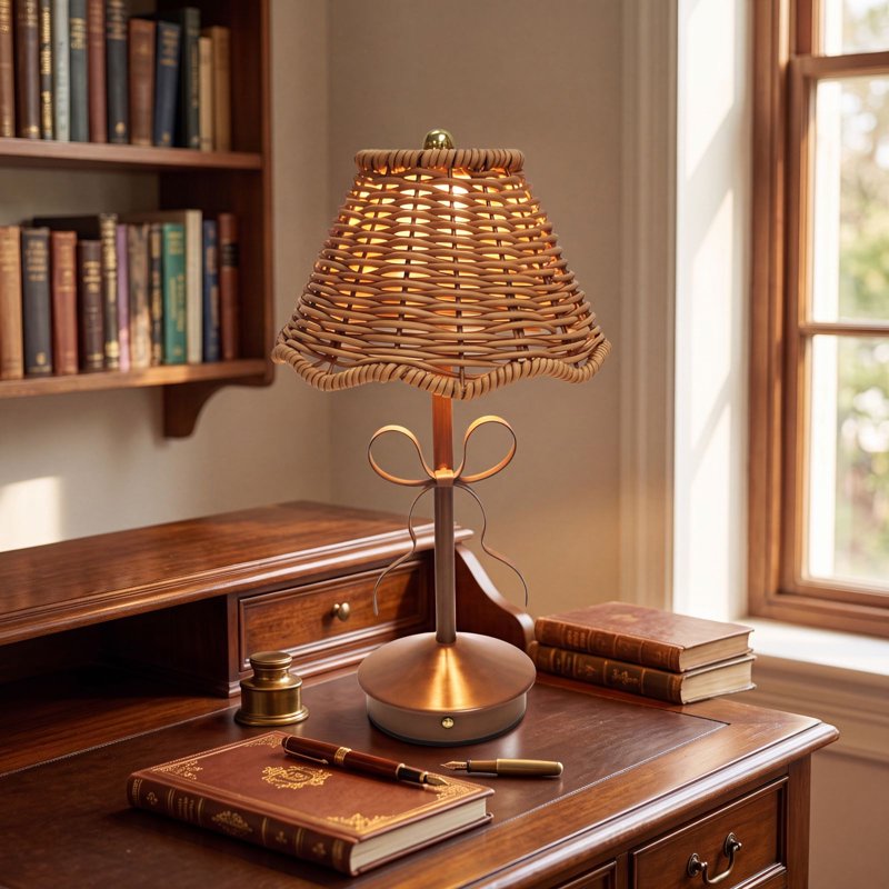 Cordless Rattan LED Table Lamp with Touch Dimming - Nightstand & Decor Light