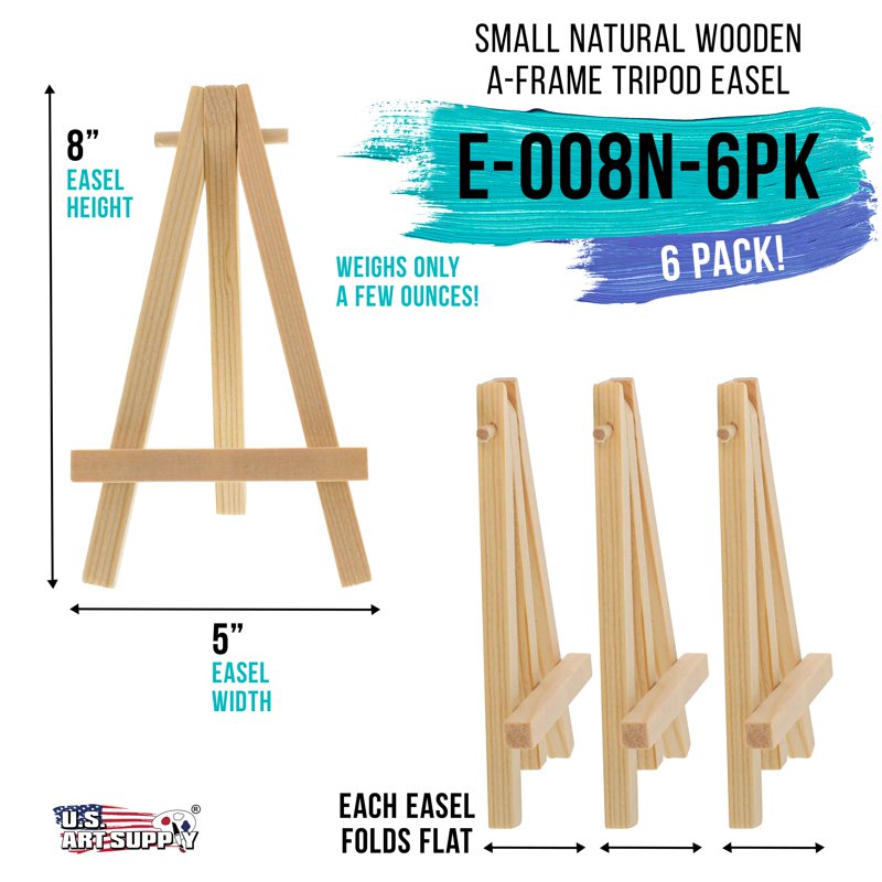 Mini Wooden Display Easels Pack of 6 - 8 Inch Tabletop Art Stands for Canvas & Signage
