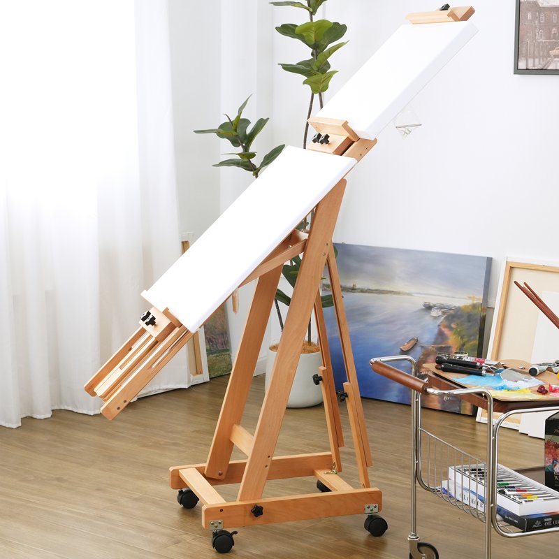 Professional Studio Art Easel with Adjustable Height and Wheels - Beechwood