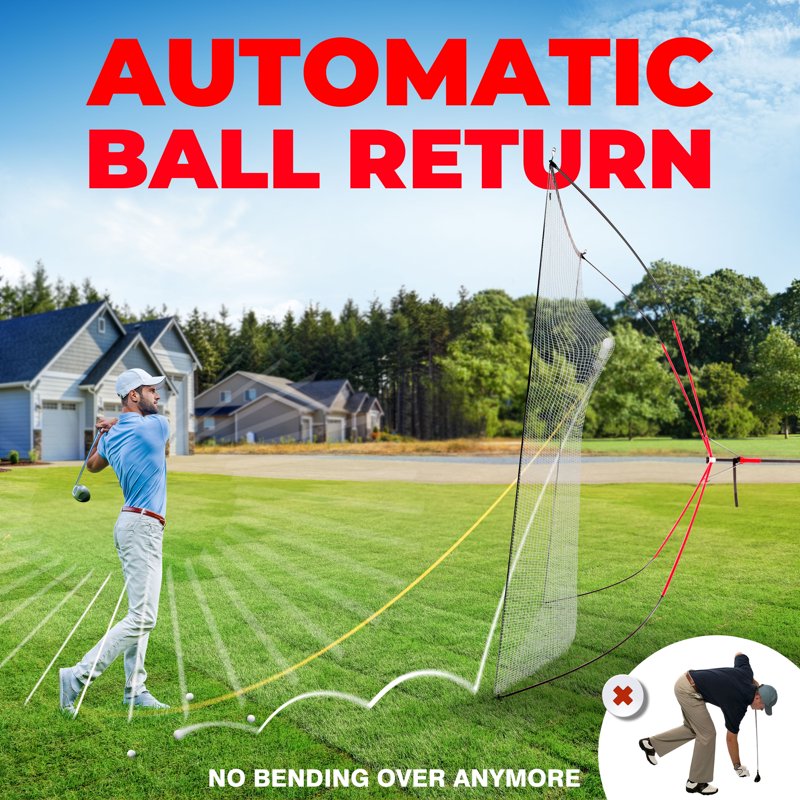 10 Ft Golf Practice Net with Auto-Return, Portable Hitting Net - Home Driving Range