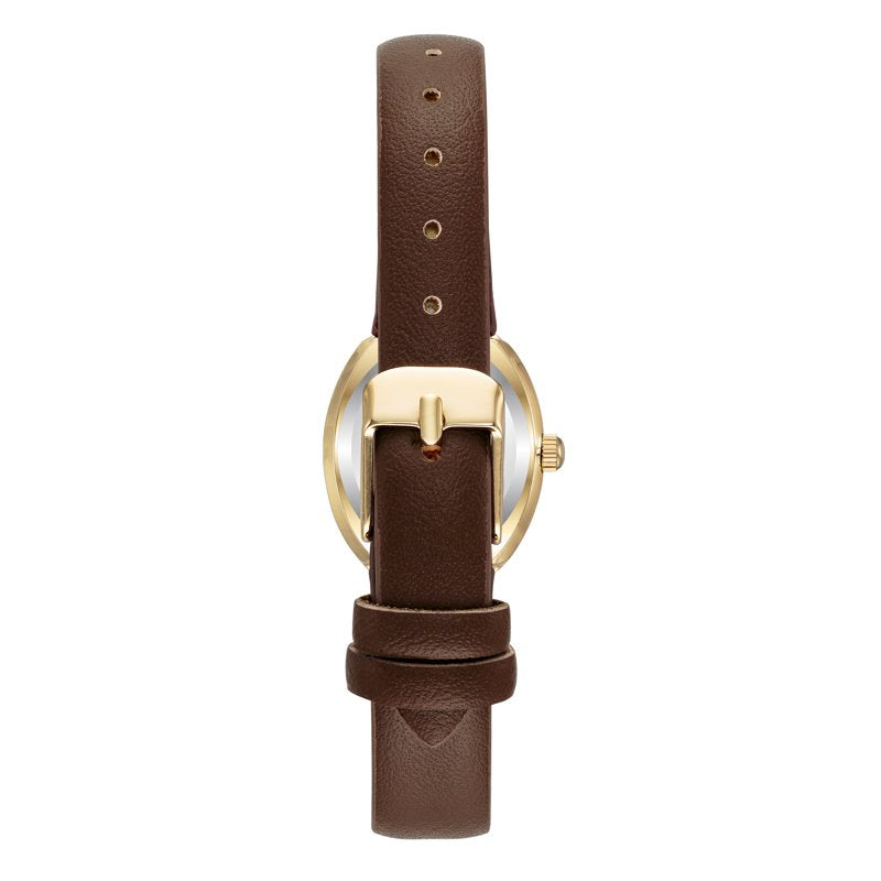 Women's Leather Strap Wristwatch with Gold-Tone Case and Roman Numerals