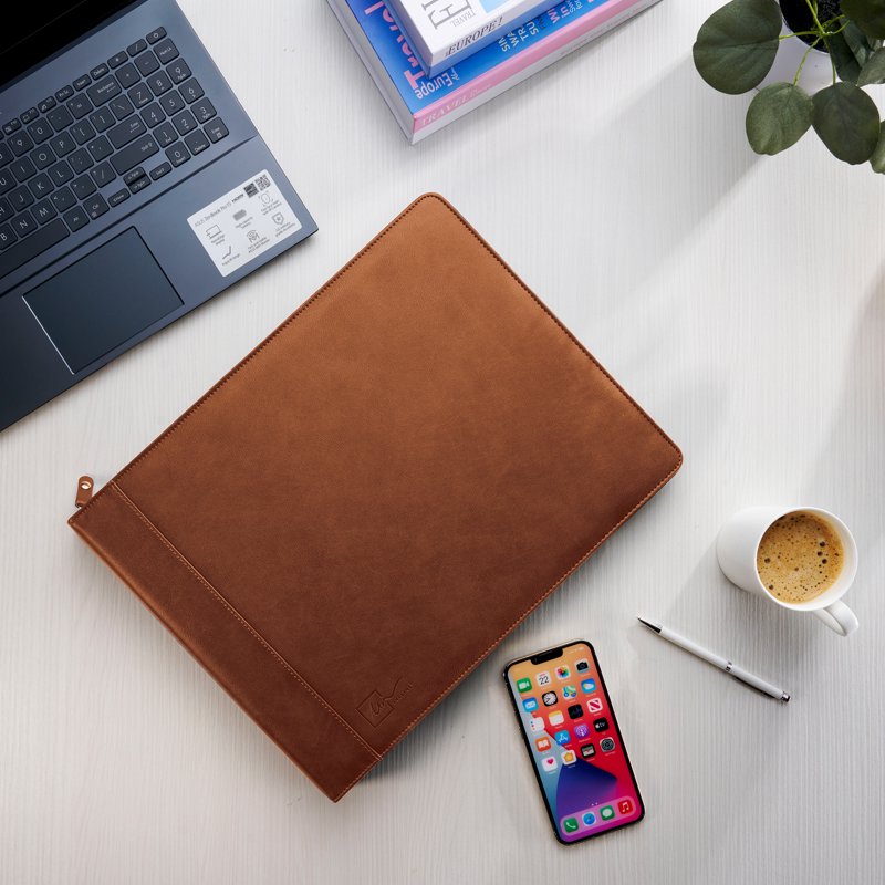 Check Binder Portfolio Organizer 7-Ring Capacity 9x13 Slim PU Leather