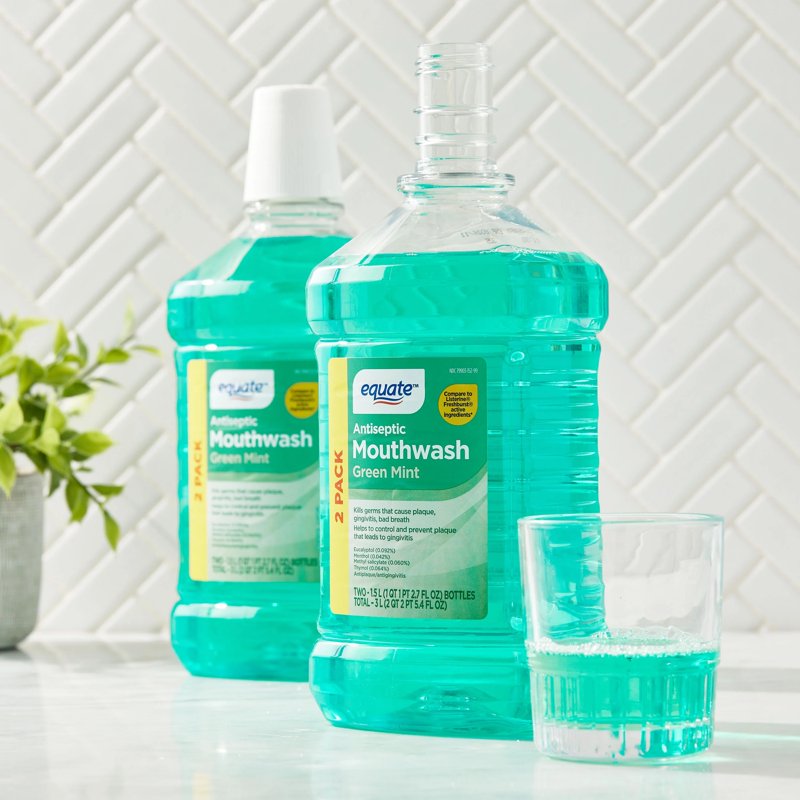 Antiseptic Mouthwash Green Mint Twin Pack 1.5L - Reduces Plaque & Gingivitis