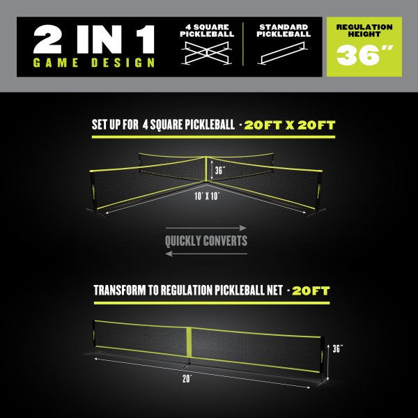 Pickleball & 4-Square Pro Outdoor Game Set - Triumph 4-Square Pro, 20ft Net, 4 Paddles