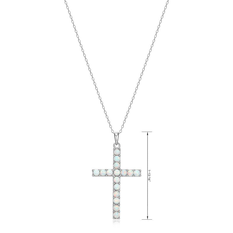 Women's Platinum Over Sterling Silver Turquoise Cross Necklace - Adjustable Chain