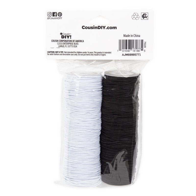 Stretch Cord for Jewelry Making - 1mm Black & White Elastic String 300ft
