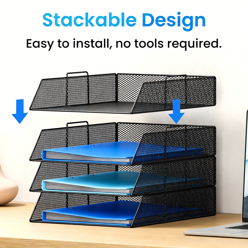 5-Tier Mesh Desk Organizer with Pen Holder - Office Document and Mail Sorter