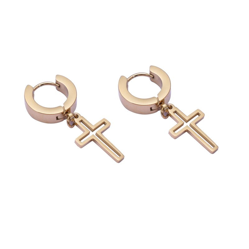 Men's 3-Piece Gold Plated Earring Set Stainless Steel Versatile Jewelry