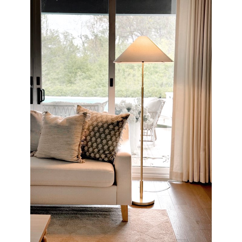 64-Inch Floor Lamp with White Fabric Empire Shade and Gold Finish