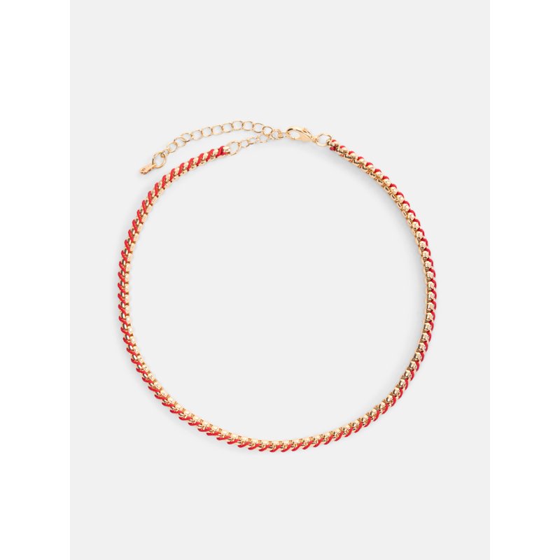 Women's Gold-Tone and Red Cord Chain Necklace - 16 Inch + 3 Inch Extender