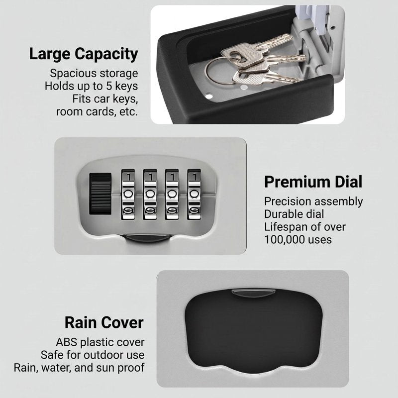 Portable Wall Mount Key Lock Box with Resettable 4-Digit Combination for Outdoor Security