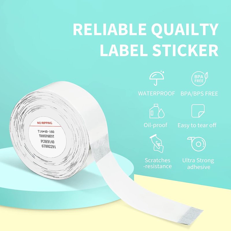 Self-Adhesive Transparent Label Tape 14x40mm, 160 pcs Roll for Office & Home