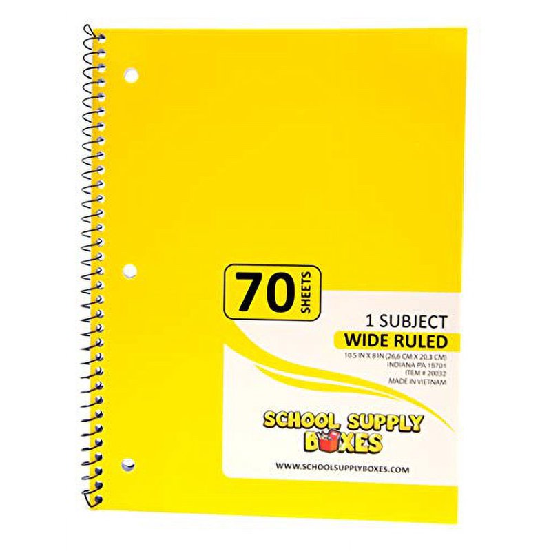 School Supply Spiral Notebook Set - 5 Pack Wide Ruled Assorted Colors
