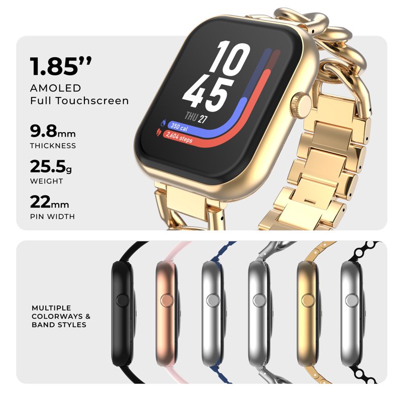 Smartwatch with AMOLED Display 1.85 inch Fitness Tracker Waterproof Gold