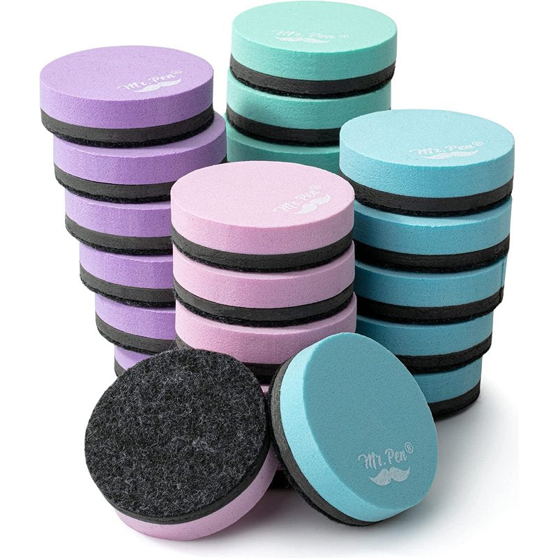 Mini Magnetic Dry Erase Whiteboard Erasers 24 Pack - Pastel Colors, Round