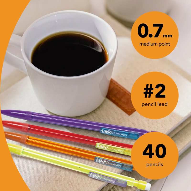 Mechanical Pencils 0.7mm, 40 Pack - Erasable No. 2 Lead for School & Office