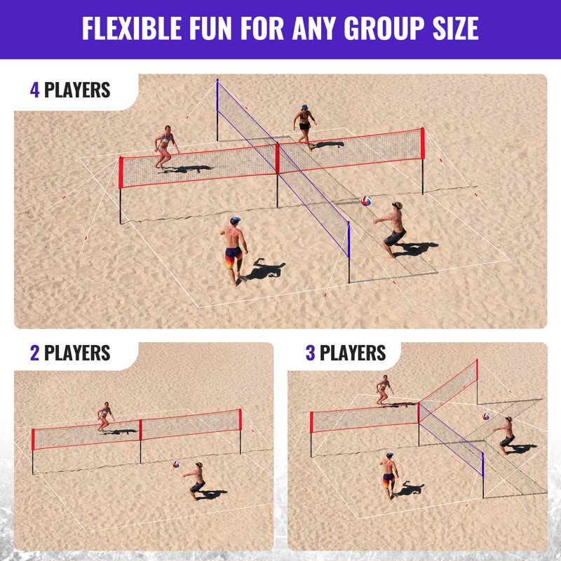 4-Way Volleyball Net Set - Adjustable Height for Backyard & Beach Games