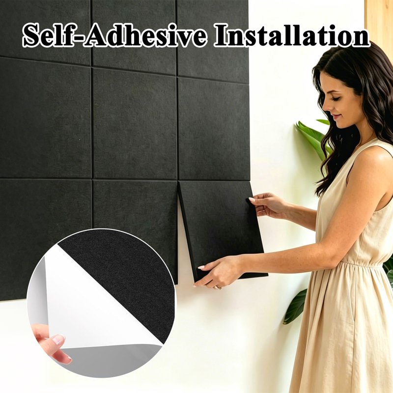 Modular Felt Bulletin Board Tiles Set - Self-Adhesive Cork Boards for Office & Home, 48x36 Inches, Black