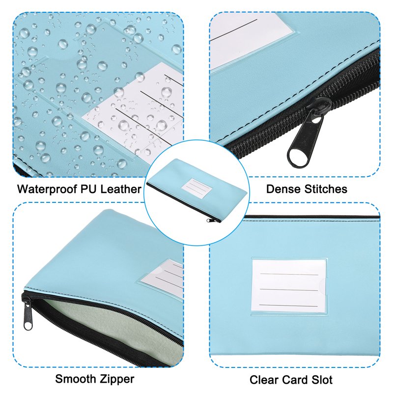 11x6 Inch Money Deposit Bag with Zipper - Leatherette Cash Pouch Set, Multiple Colors