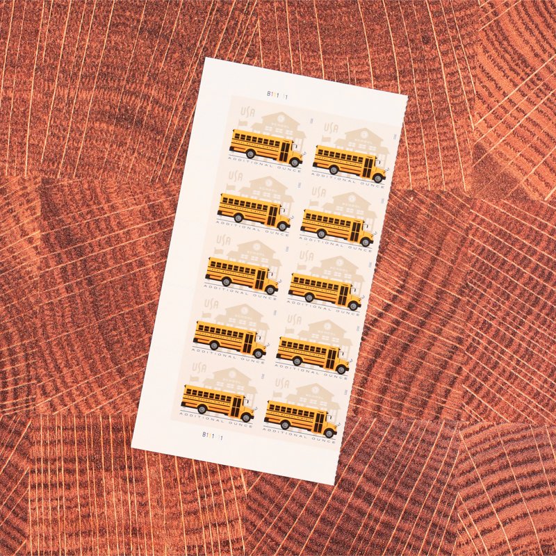School Bus USPS Additional Ounce Postage Stamp - Set of 10
