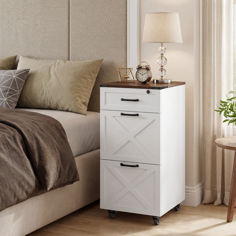 3-Drawer Lockable File Cabinet for Under-Desk Office Storage - Rustic Farmhouse Design