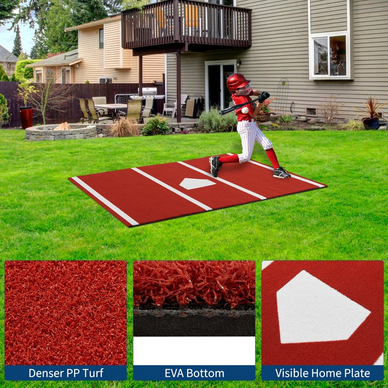 Baseball Softball Hitting Mat with Home Plate - Indoor Outdoor Turf Practice
