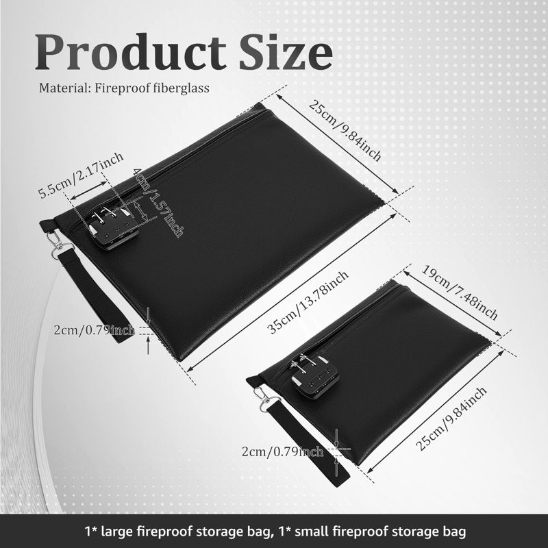 Fireproof Waterproof Document Bag Set with Combination Lock - 2 Pcs Secure Storage Pouches