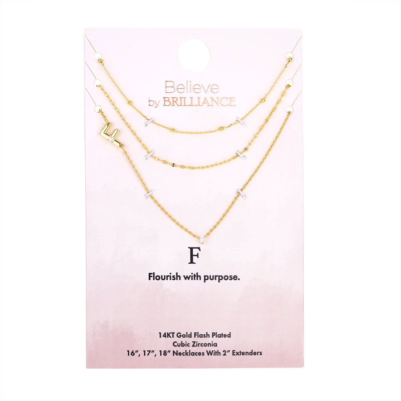 Initial Necklace Set with 14K Gold Flash Plating and Cubic Zirconia - Multiple Letters