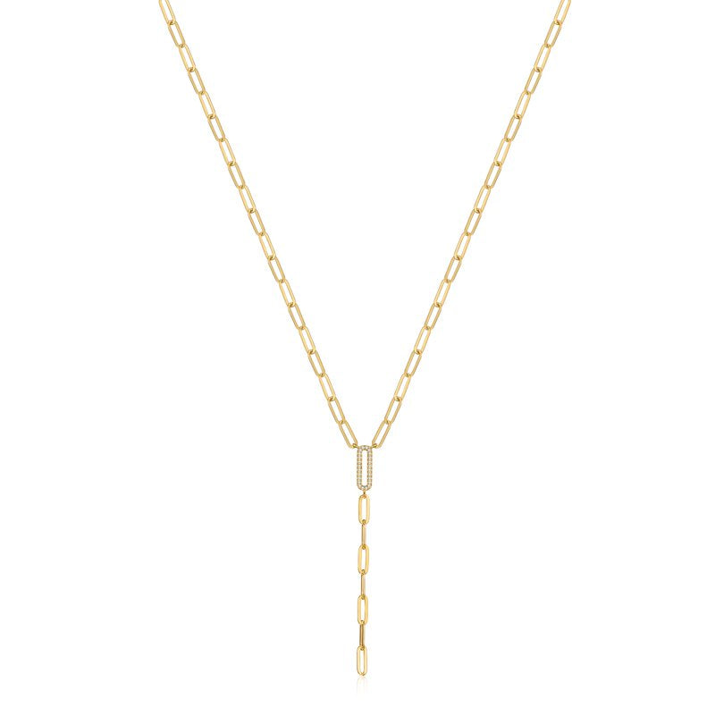 Gold & Silver CZ Paperclip Necklace 18-Inch Lariat with Extension - Hypoallergenic Jewelry for Women