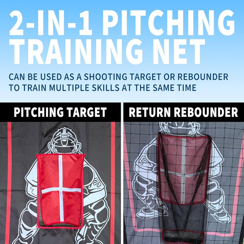 2-in-1 Baseball Pitching Target Rebound Net - 5 x 3.7 ft, Multi-Color Training Equipment