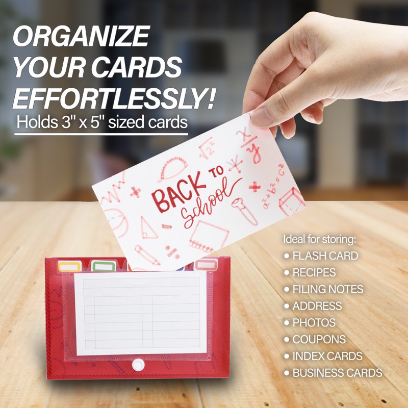 Index Card Organizer Case with 5-Tab Dividers - Holds 100 Cards - 6-Pack