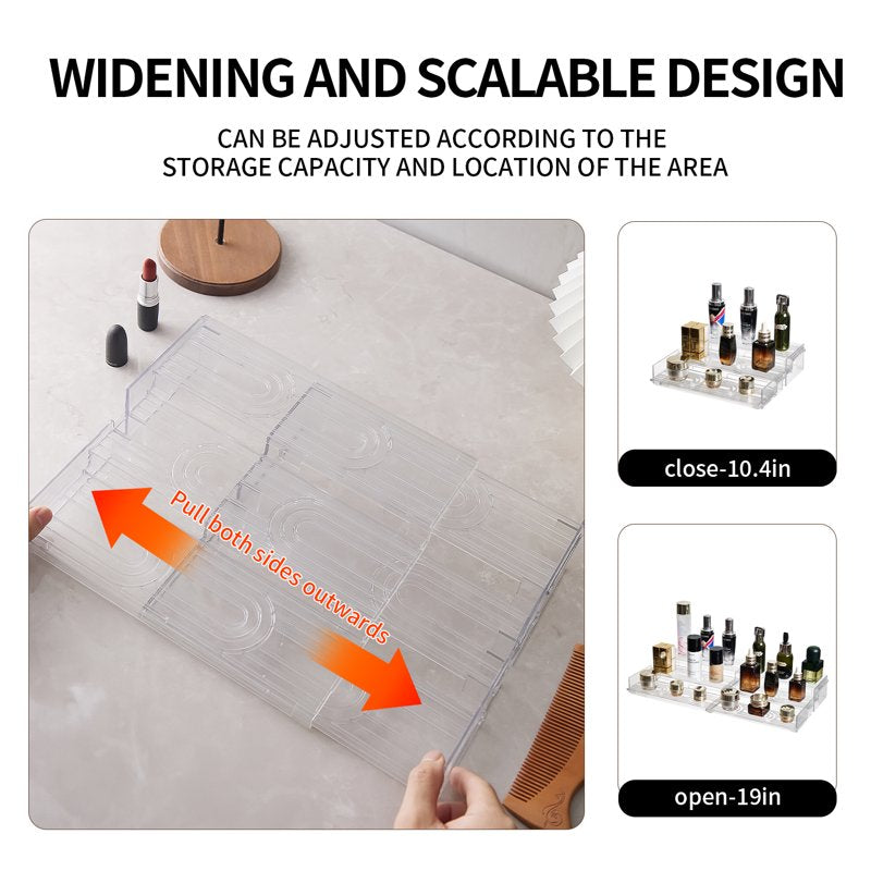 3-Tier Clear Display Riser Stand - Extendable Adjustable Shelf Organizer for Perfume, Cupcakes, Figures & More