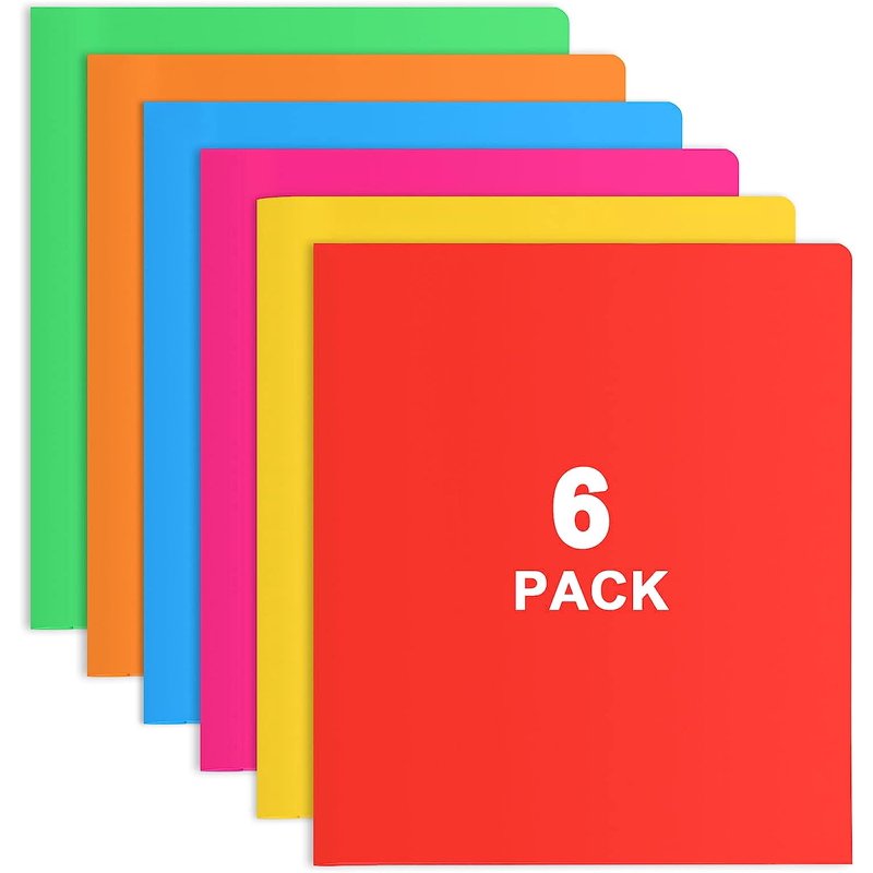 Heavy Duty Multi-Color Plastic Folder with Pockets & Business Card Holder - 6 Pack