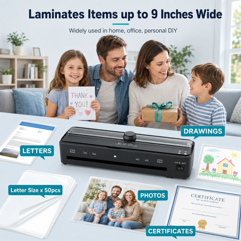 9-Inch Thermal Laminator Machine with 30 Laminating Sheets, Corner Rounder & Cutter
