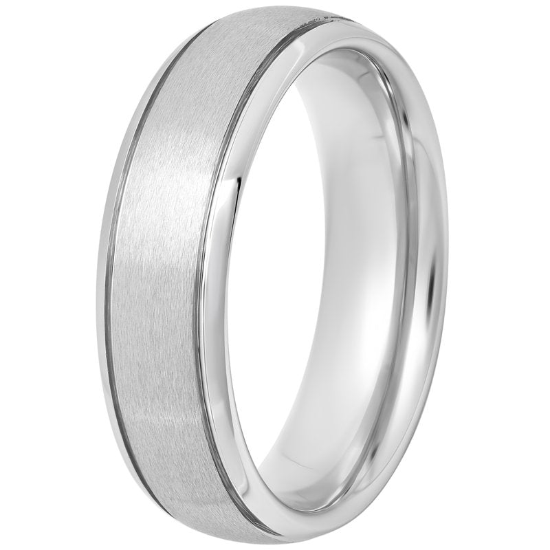 Men's Tungsten Grooved Comfort Fit Wedding Band - 6MM Satin & Polish Finish