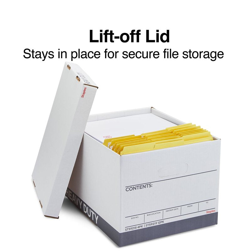 Heavy-Duty Corrugated Storage Boxes for Documents - White/Gray, 4 Pack