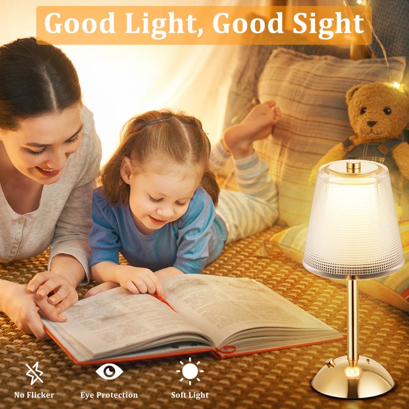 Rechargeable Cordless Crystal Table Lamp with 3 Light Colors and Dimming