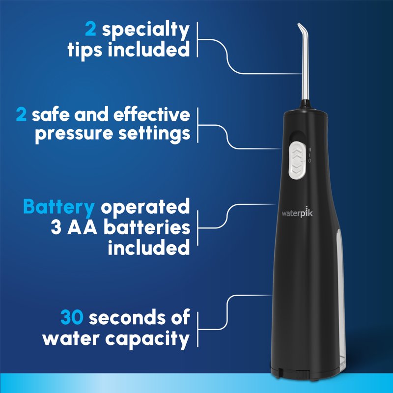 Portable Water Flosser with 2 Tips, 2 Settings, Battery Operated, Waterproof