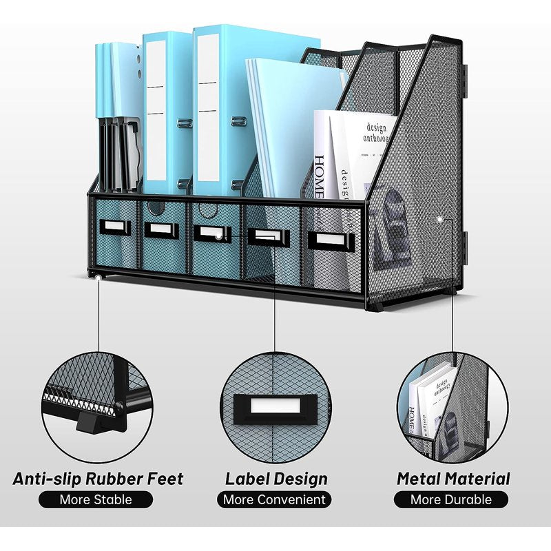 Desktop Organizer with 5 Vertical Compartments for Office & Home Storage